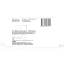 Dark roast coffee pod box with barcode and product information text