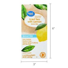 Sugar-free iced tea with lemon drink mix box with size markers (3 in x 6 in)