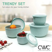 Mint meal prep bowls with lids, two stacked plus small open bowl