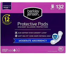 Protective bladder control pad box, 132 pads, moderate absorbency, regular length