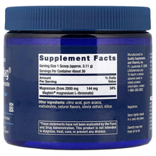 Magnesium L-Threonate supplement bottle label showing Supplement Facts panel