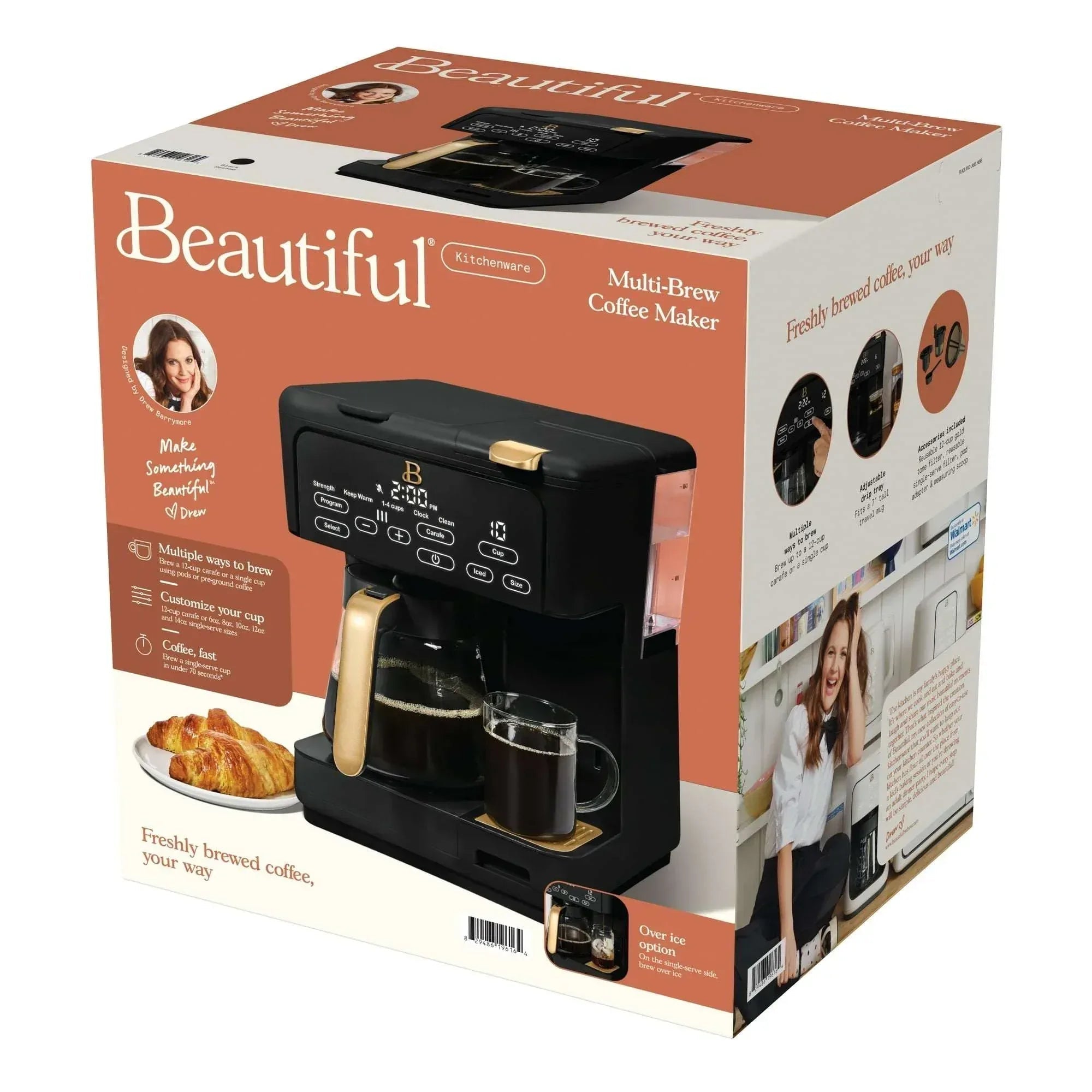 Beautiful Multi-Brew 12-Cup Programmable Drip & Single-Serve Coffee Maker, White Icing by Drew Barrymore