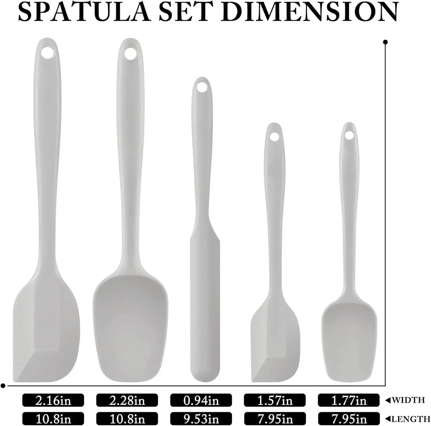 Food Grade Silicone Rubber Spatula Set for Baking, AOKIWO 5Pcs Cooking Utensil Set, High Heat Resistant Non Stick Dishwasher BPA-Free