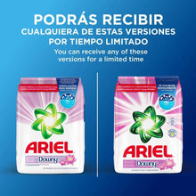 Laundry detergent powder bags with ARIEL and Downy logos shown side by side