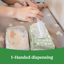Baby wipes dispensing: wipe pulled with one hand over changing surface