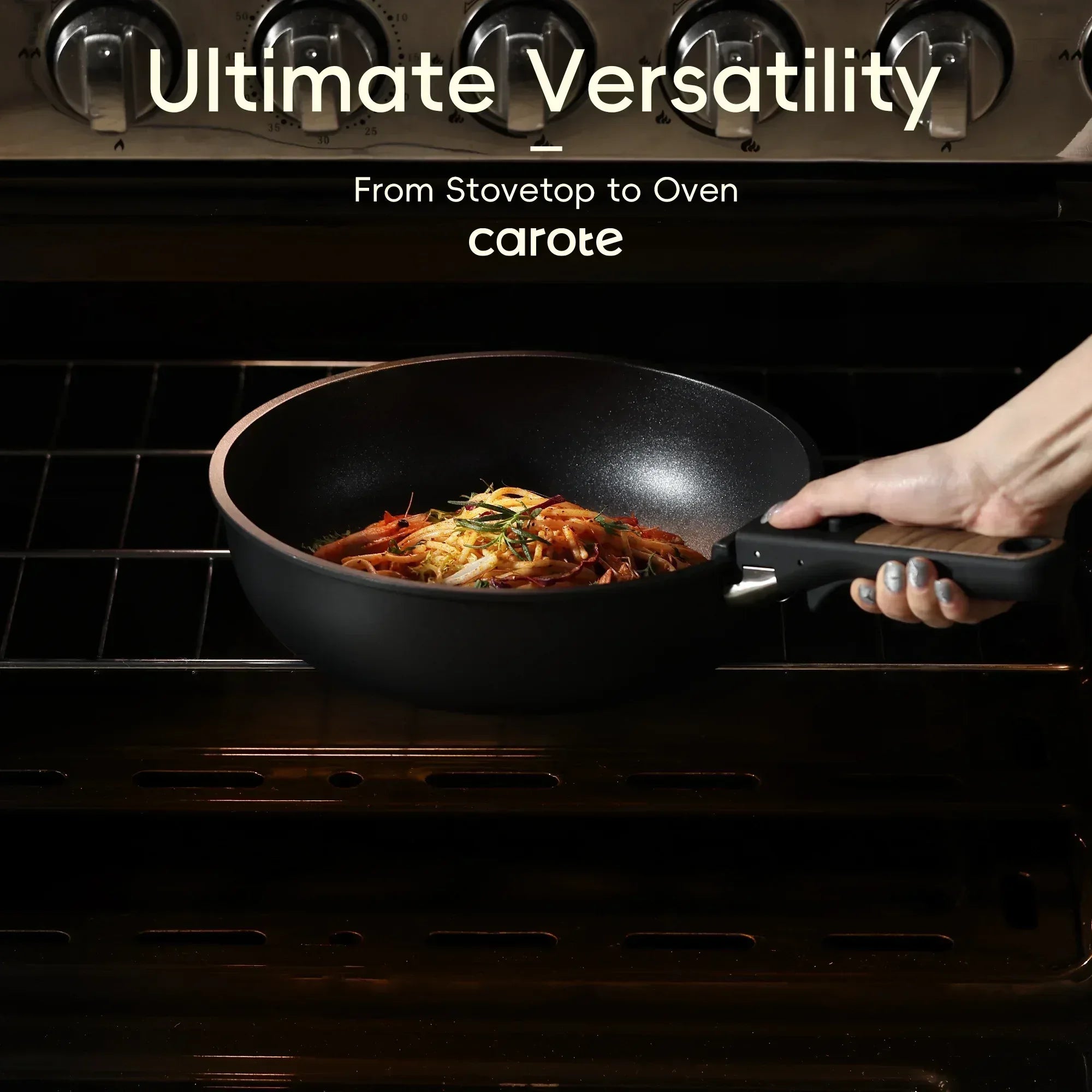 Carote 15 Pcs Nonstick Cookware Sets, Granite Non Stick Pots and Pans with Removable Handles, Oven Safe, Induction Compatible, Black