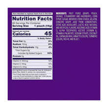 Fruit snack box back panel with nutrition facts and ingredient list