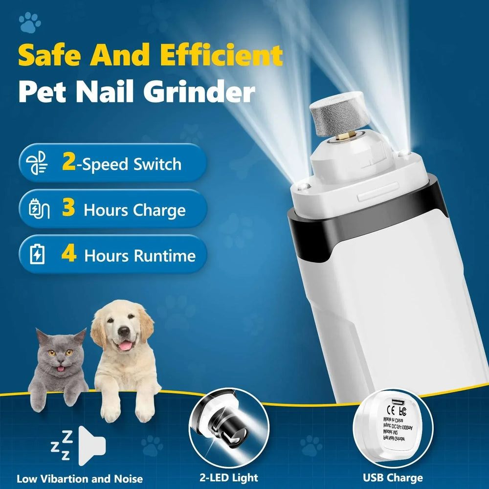 BEBANG Dog Nail Grinder, 2 LED Lights, Super Quiet and Low Vibration Electric Dog Nail Trimmers for Small Medium Large Dogs & Cats - USA MEGA SHOP
