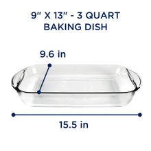 Clear glass baking dish with side handles and smooth interior base