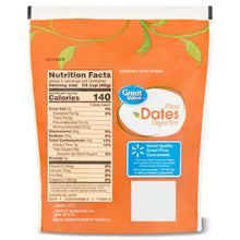 Great Value pitted Deglet Noor dates bag back with nutrition facts