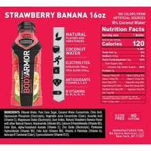 Strawberry banana 16 oz sports drink bottle with nutrition facts panel