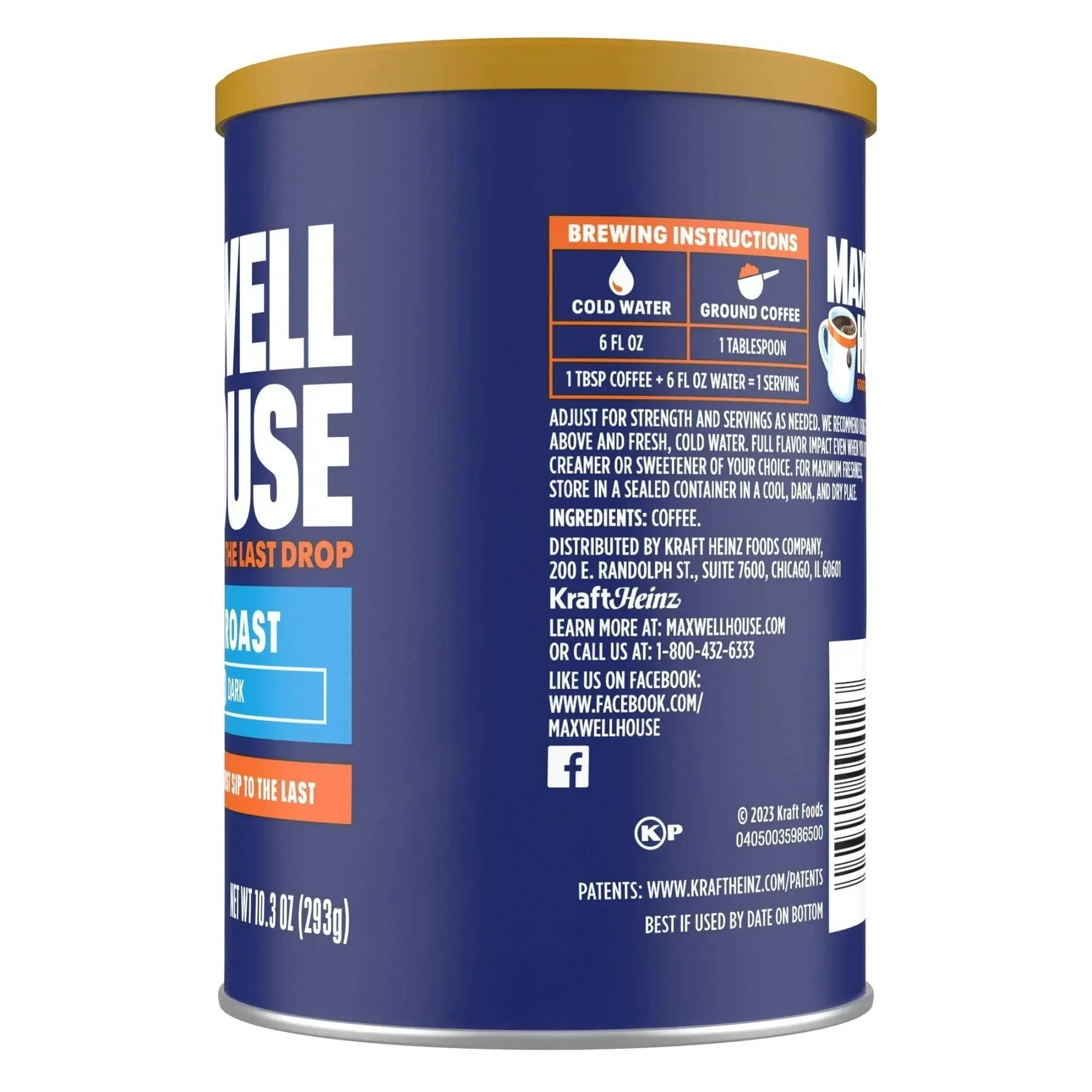 Maxwell House Original Roast Ground Coffee, 10.3 oz Canister, Medium