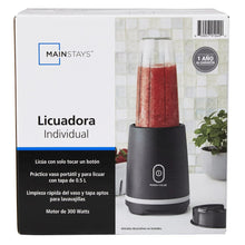 Mainstays personal blender retail box with black base, jar, and travel lid