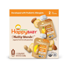 Happy Baby Organic Nutty Blends variety pack with eight banana and nut butter pouches