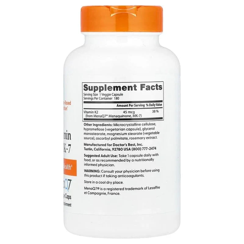 Doctor's Best, Natural Vitamin K2 MK-7 , 45 mcg, Veggie Caps