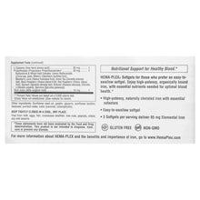 Iron softgels bottle back panel with ingredients and health benefit icons