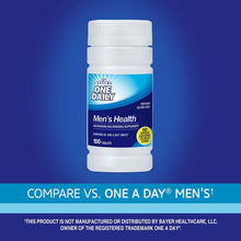 Men's health supplement bottle with non-GMO gluten-free claims, white cap, 100 tablets.