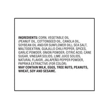 Toasted corn nuts ingredients panel on back label