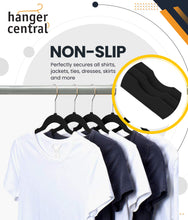 Black velvet non-slip hangers with swivel hooks, used for shirts and jackets
