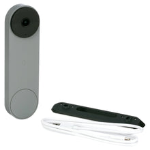 Ash gray video doorbell with included cable and slim battery accessory