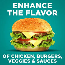 Chicken burger with promotional text reading “Enhance the flavor”