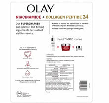 Printed back label on hydrating moisturizer jar, OLAY Niacinamide + Collagen Peptide 24