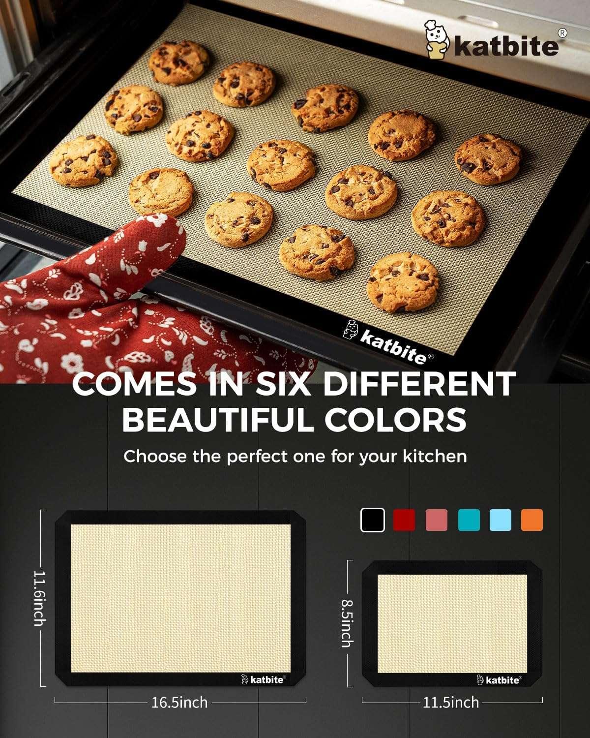 Katbite Silicone Baking Mat 3PCS 11.6 in x 16.5 in Reusable & Nonstick Bakeware Mats,Black - USA MEGA SHOP
