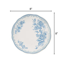 Blue floral stoneware salad plate, round, 8 in diameter