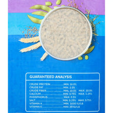 Rabbit pellets nutrition facts panel with guaranteed analysis table