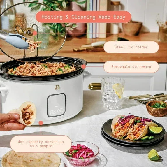Beautiful 4Qt Slow Cooker with Touch-Activated Display, White Icing by Drew Barrymore - USA MEGA SHOP