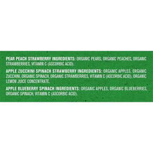 Organic ingredient list for pear, apple, zucchini, spinach, blueberry baby food pouches