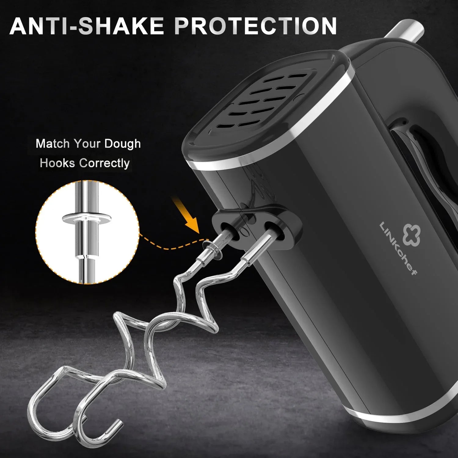 LINKChef Hand Mixer, 450W Turbo Electric Handheld Mixer, 5 Speed Electric Mixers for Kitchen (Black) - USA MEGA SHOP