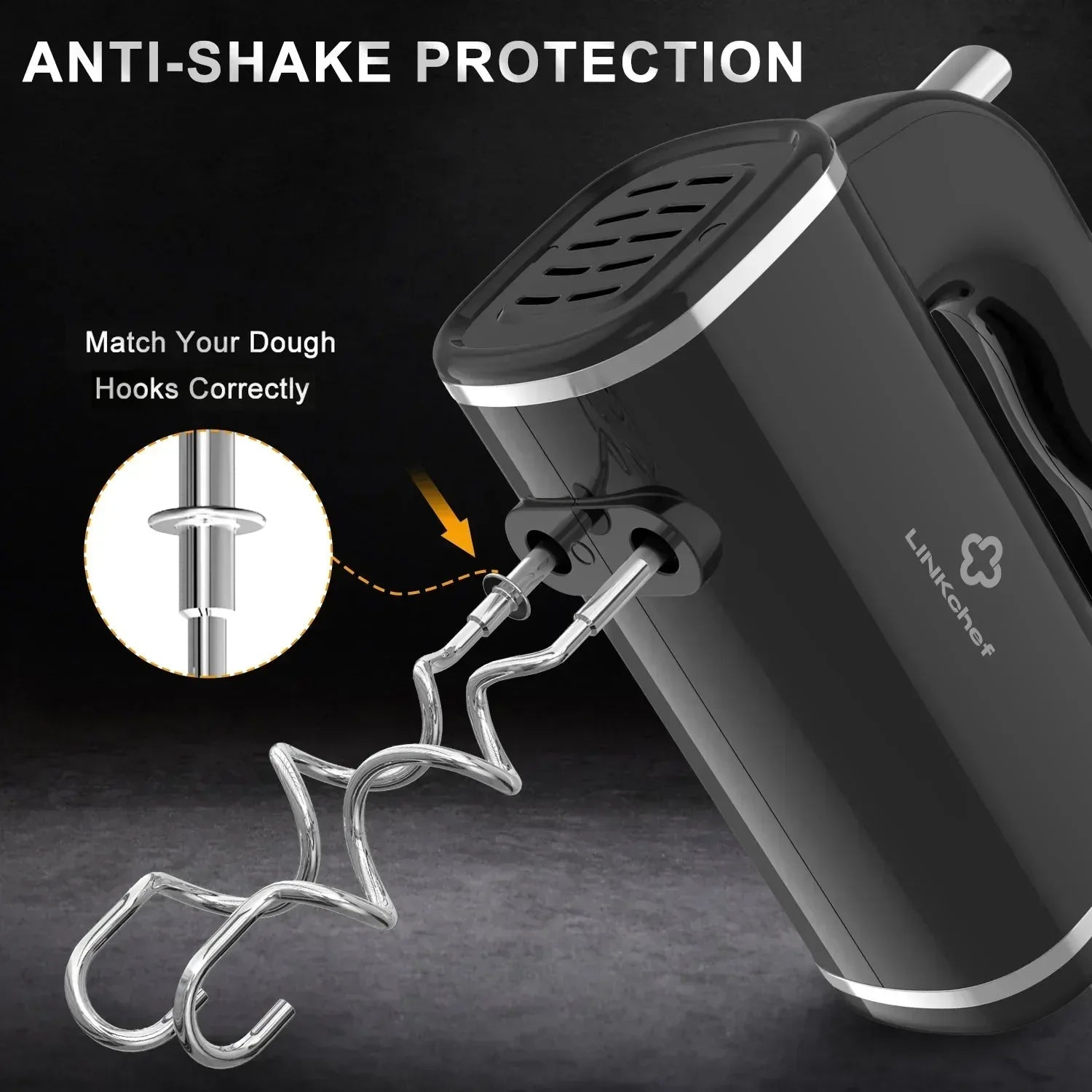 LINKChef Hand Mixer, 450W Turbo Electric Handheld Mixer, 5 Speed Electric Mixers for Kitchen (Black)
