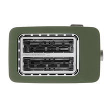 Dusty moss toaster showing two inner heating chambers from above