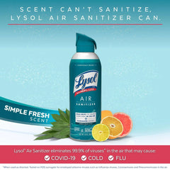 Lysol Air Sanitizer Spray, Air Sanitizer and Bacterial Odor Eliminating, Simple Fresh, 10 fl oz