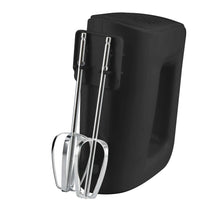 Black corded hand mixer with two chrome beaters