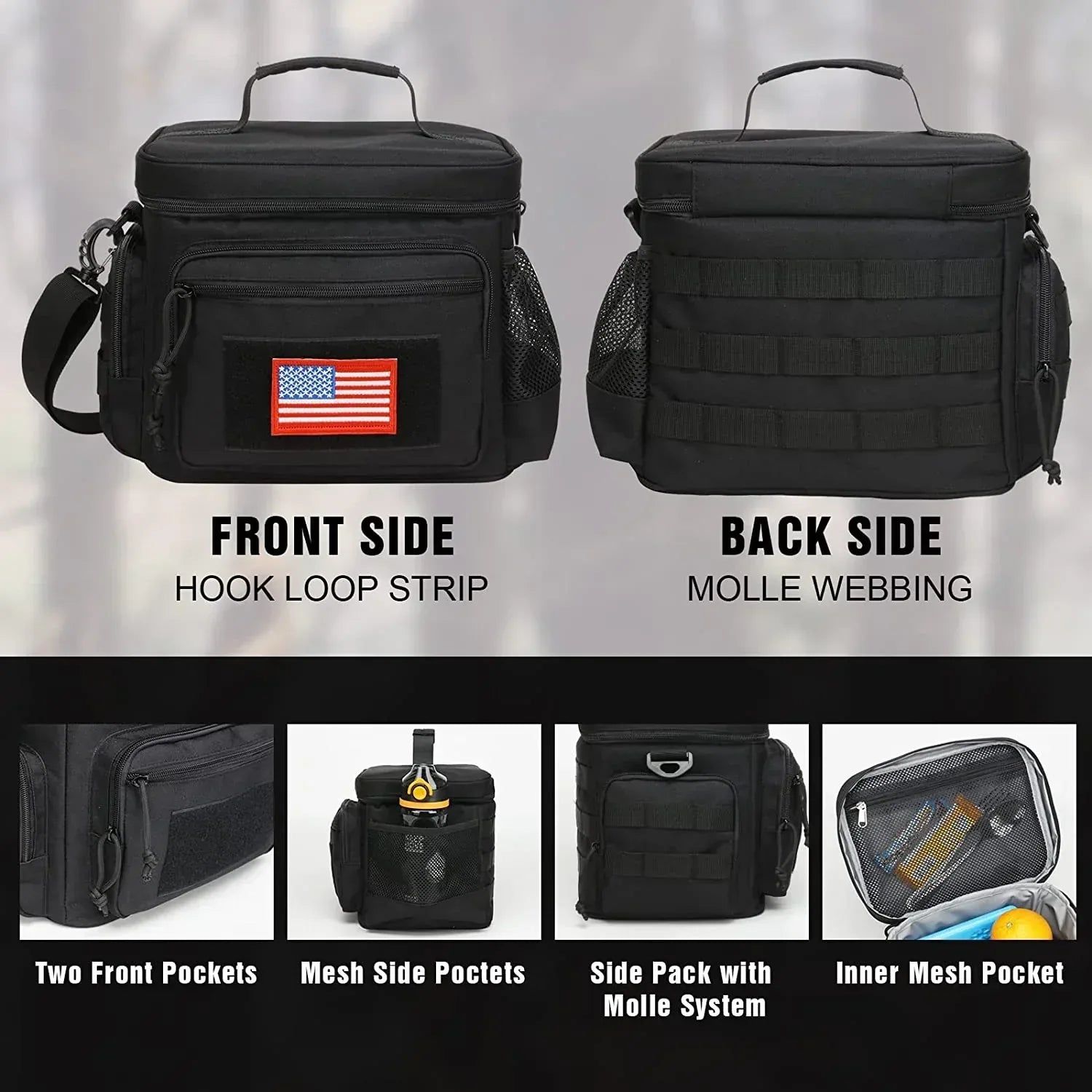 ATRIPACK Lunch Box for Men, Mens Lunch Bag with Webbing Leakproof Insulated Large Capacity Cooler Bag with Adjustable Shoulder Strap(12.3L Black)