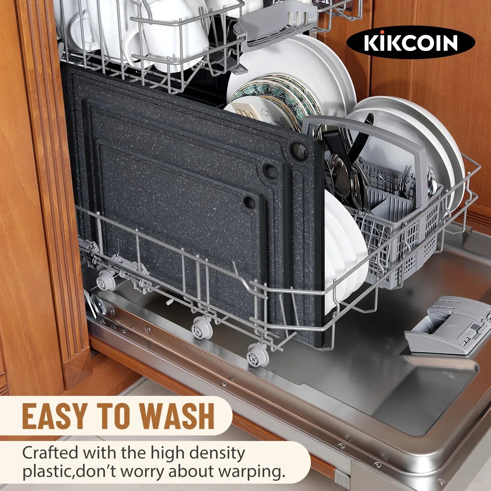 Kikcoin 3-Piece Plastic Large Cutting Boards Set for Kitchen, Non-slip Feet and Juice Grooves, Multicolor - USA MEGA SHOP