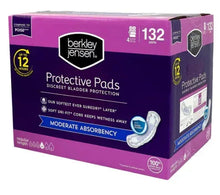 Protective bladder pads box, 132 count, up to 12 hours protection, moderate absorbency