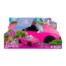 Barbie bright pink convertible toy car in retail box with open-top car image
