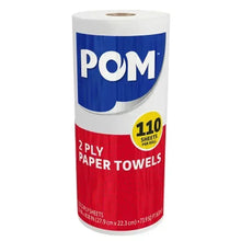 POM 2-ply paper towel roll with 110 sheets per roll, red and blue label