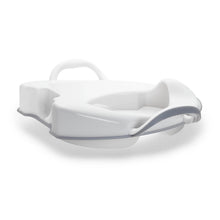 Toddler potty seat insert with built-in handles and flip-up top, light-colored