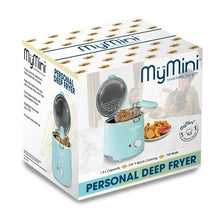 MyMini 1.5 qt electric deep fryer, aqua blue countertop fryer with basket and lid