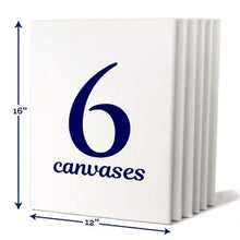 Stacked stretched canvas panels with white primed surface, 12 x 16 in dimensions