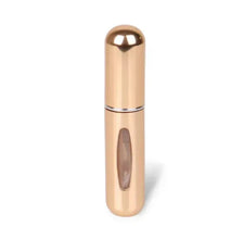 Mini perfume atomizer bottle, metallic champagne gold with spray nozzle cap