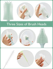 Bottle brush with multiple replaceable brush head sizes for bottle cleaning