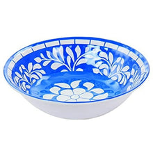 Blue floral melamine serving bowl, round shallow shape