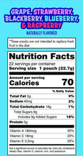 Nutrition Facts label for Dole mixed berry fruit snack pouches, 22 servings