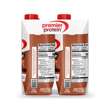 Premier Protein Coffeehouse caramel macchiato nutrition facts panels on two cartons