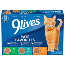 9Lives paté favorites cat food box, 12-pack with three paté flavor circles